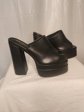 Black Platform Mule Heels – Chunky Heel Slip-On Sandals